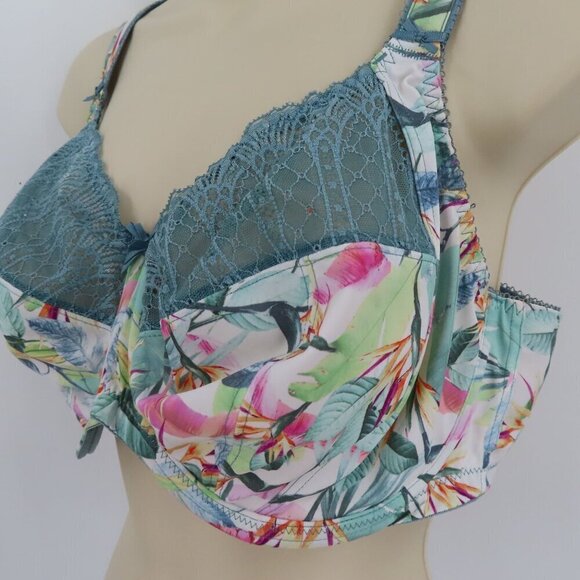 Elomi 36I Bra 4420 Mariella Underwire Banded Bra Tropical Blue Leaf Unlined - Picture 4 of 15